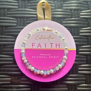 14k Gold Dipped Cross With Simulated Pearl Opalite Genuine Stone Beaded Stretch